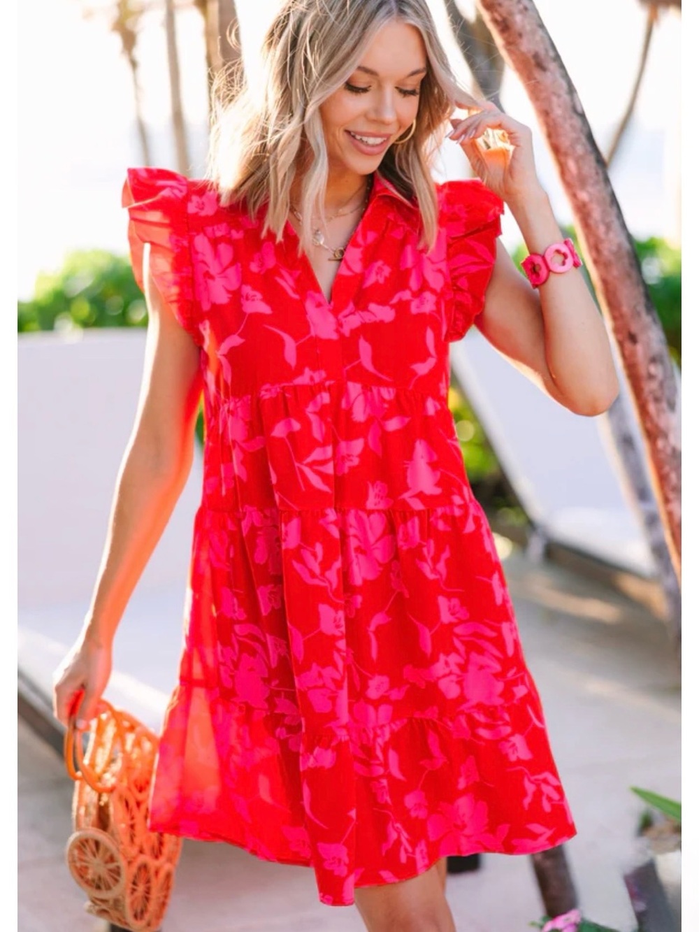 Shop the Mint Red and Pink Floral Dress